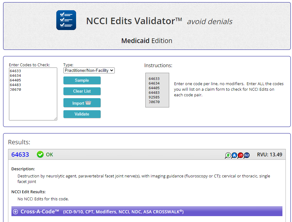 Medicaid NCCI Edits Validator